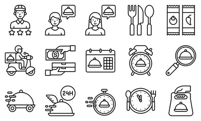 Food delivery essentials line vector icons set 4