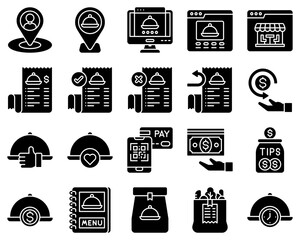 Food delivery essentials solid vector icons set 2 - 789425582