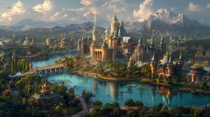 view of the town of the Themepark, Beautiful fairy tale Themepark.