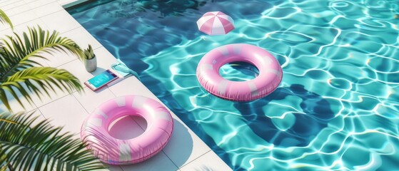 Fototapeta na wymiar Pool for smartphone. Creative concept. Summer scene. 3D rendering