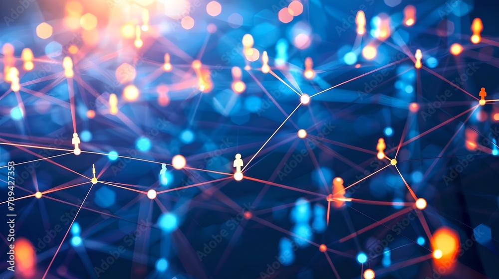 Poster abstract network connections with glowing nodes. digital data visualization. conceptual image for te