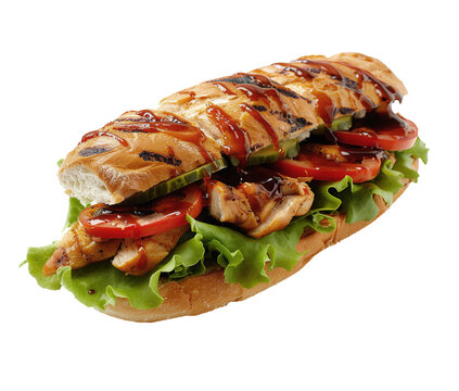 Chicken sanduich with barbecue sauce isolated on transparent background