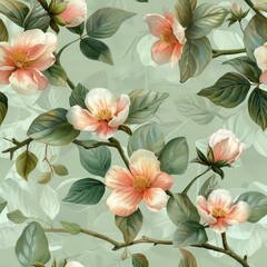 Seamless beautiful decorative flowers tree pattern background