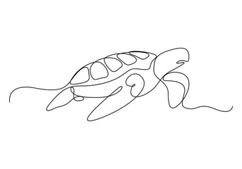 Sea turtle fauna aesthetic continuous one line art vector illustration 