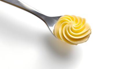 Elegant Swirl of Butter Cream on a Spoon Isolated on White Background. Perfect for Culinary Presentations. Simple and Clean Design. AI - obrazy, fototapety, plakaty