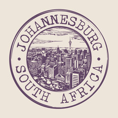 Naklejka premium Johannesburg, South Africa Stamp City Postmark. Silhouette Postal Passport. Round Vector Icon. Vintage Postage Design. 