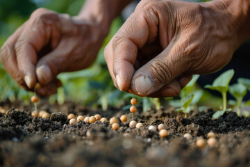 Closeup of 2 hands planting a seed