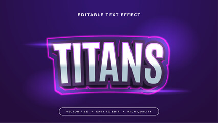 Purple violet white and silver titans 3d editable text effect - font style - obrazy, fototapety, plakaty