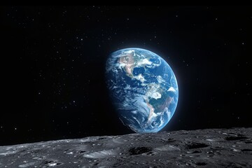 The Earth seen from the surface of the Moon.