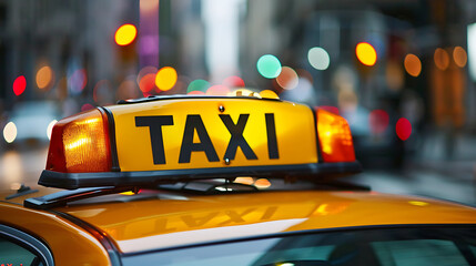 Taxi sign on a yellow taxi car