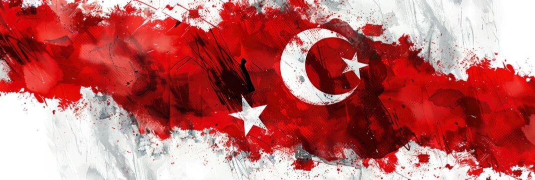 Turkish flag paint brush on white background, The concept of Türkiye, Turkey, drawing, brushstroke, grunge, paint strokes, Banner Image For Website, Background, Desktop Wallpaper