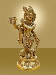 Krishna god Vishnu avatar brass statue isolated on background.