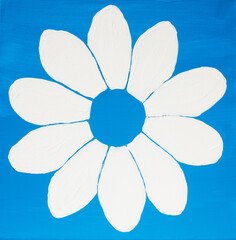White flower on blue background painting