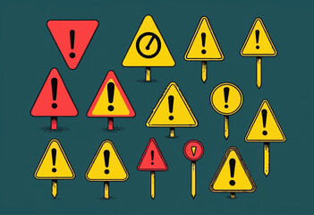 Minimalist Doodle of Hand Drawn Exclamation Mark and Alert Danger Sign Set