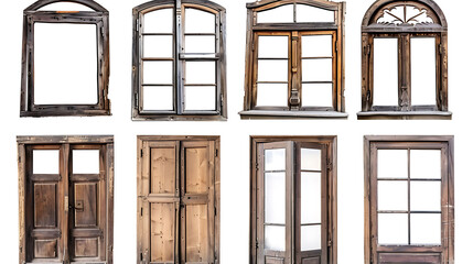 Original Antique Wooden House Set Collection on white background