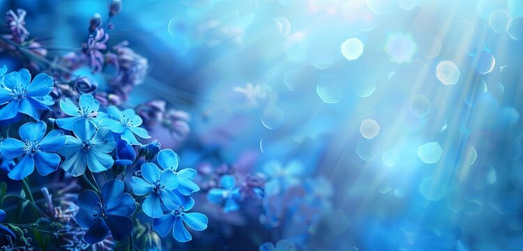 Blue flowers on a blue background with a blue gradient, illuminated by blue light.