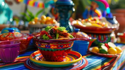 Rolgordijnen Colorful Mexican Feast on a Sunny Day © Prostock-studio