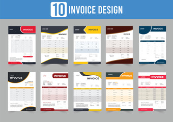 Professional invoice template collection vector with abstract shapes corporate business invoice template set design 