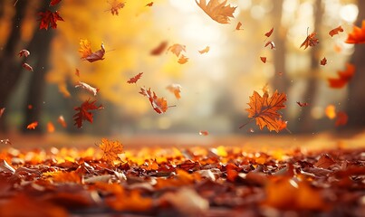 Naklejka na ściany i meble 秋の魔法：公園の紅葉が描く幻想的な風景,The Magic of Autumn: Fantastic Landscapes Created by the Park's Autumn Foliage,Generative AI