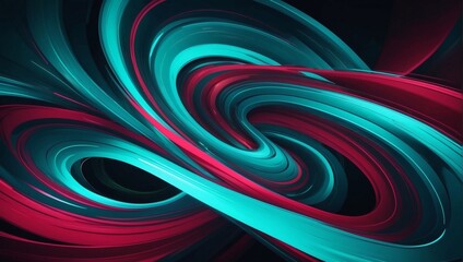 Abstract turquoise and crimson dynamic background. Futuristic vivid neon swirl lines. Light effect.