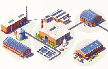 Isometric Industrial Complex with Solar Panels.3d model.