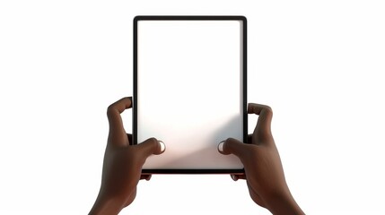 African American person holding and using digital device. Wi-Fi enabled smart gadget with blank screen, 3D render illustration.