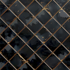 A black and gold tile pattern with a gold border. The tiles are arranged in a diamond shape. Generative AI