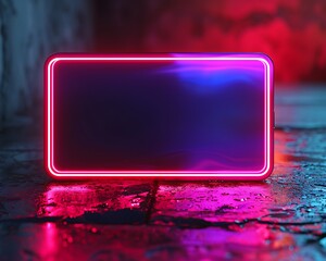 Neon frame on black brick wall background,黒レンガ壁の背景にネオンのフレーム,Generative AI