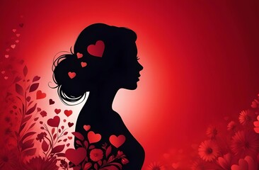 Silhouette of a woman on a red heart background