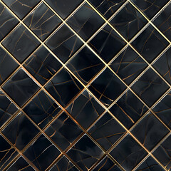 A black and gold tile pattern with a gold border. The tiles are arranged in a diamond shape. Generative AI