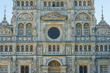 Close up  of Certosa di Pavia monastery, details of the entrance facade of the church,Pavia,Italy - obrazy, fototapety, plakaty