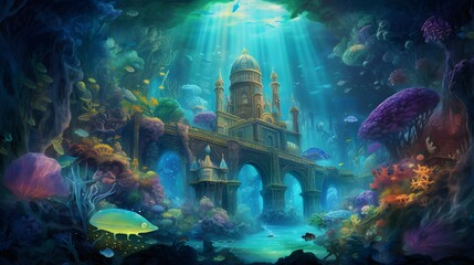 Fantasy Landscape with a Mosque in the Sea - Illustration