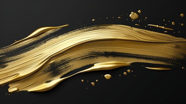 Splatter of gold paint on black background realistic modern illustration. Perfect for invitations to wedding ceremonies, holiday banners for sales, and birthday congratulation cards.