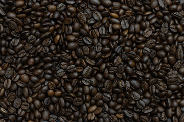 Close-up of coffee beans. Flatlay. Background. Close-up