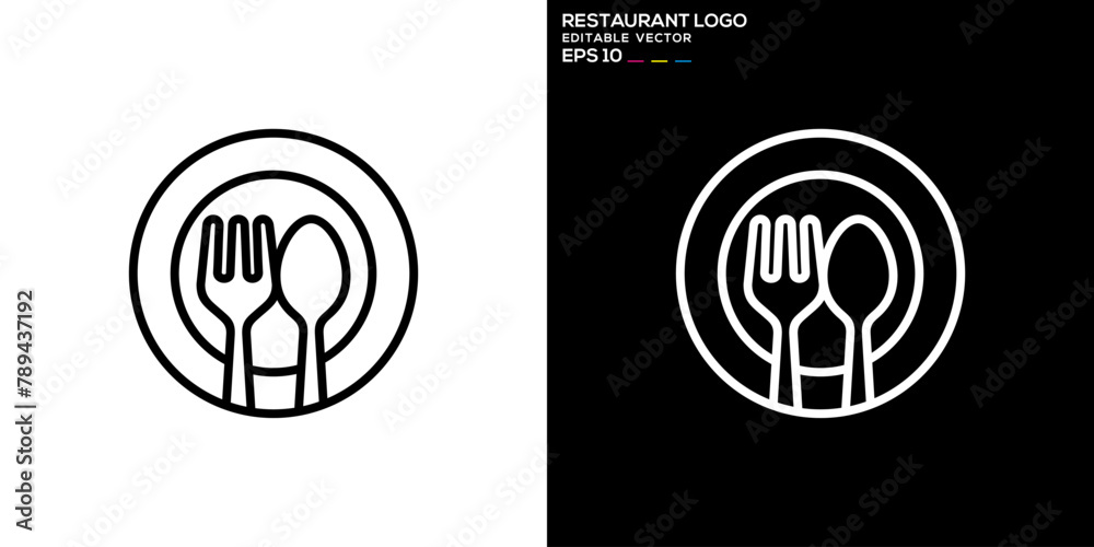 Wall mural Vector design template of spoon and fork logo with simple model, restaurant, equipment, cutlery, symbol icon EPS 10