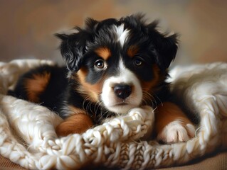 An artistic portrait of a cute little puppy.