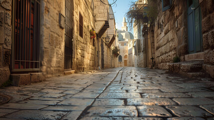 Fototapeta premium Old Street Jerusalem, Generative Ai