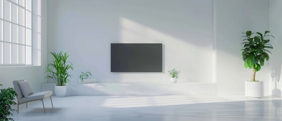 Using a smart TV in an interior design for a living room. 3D rendering