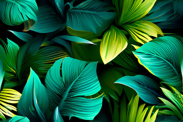 abstract 3d render   background with seamless leaves  pattern 