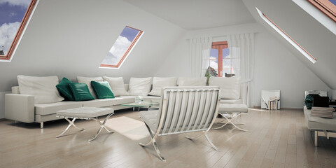 Conversion of the attic into a modern furnished apartment - 3D Visualization - 789438331