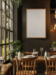 Frame Mockup, Cafe Interior Background, 3d render