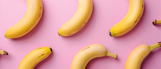 An illustration of a banana pattern on a pastel pink background. A minimal design.