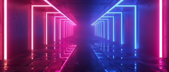 The neon lights in this abstract background are rendered in 3D.
