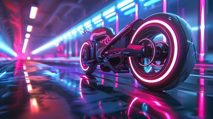 Futuristic Hoverbike Wheels in Levitation: Neon-Lit Speedway Experience
