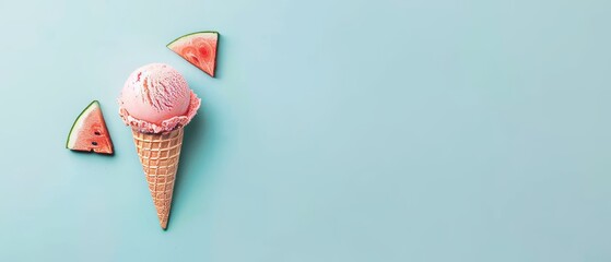 Creative idea. Minimal concept with watermelon ice cream on a pastel blue background. - Powered by Adobe