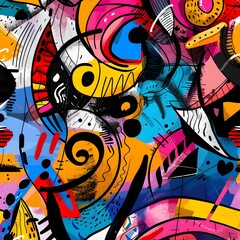 Vibrant Doodle Dynamics: A Lively Abstract Design Composition for Engaging Presentations