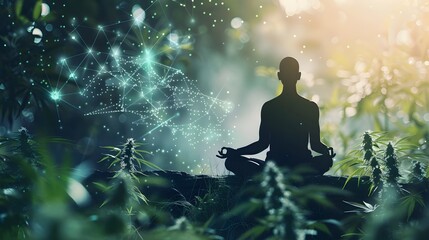 Harmonious Balance: Meditative State with Medicinal Cannabis Leaves and CBD Molecules