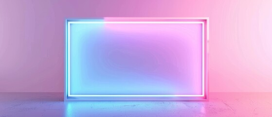 A neon frame on a pastel colored wall. 3D rendering.