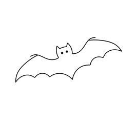 Vector isolated one single simple flying bat front view colorless black and white contour line easy drawing