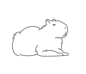 Vector isolated one single lying capybara colorless black and white contour line easy drawing